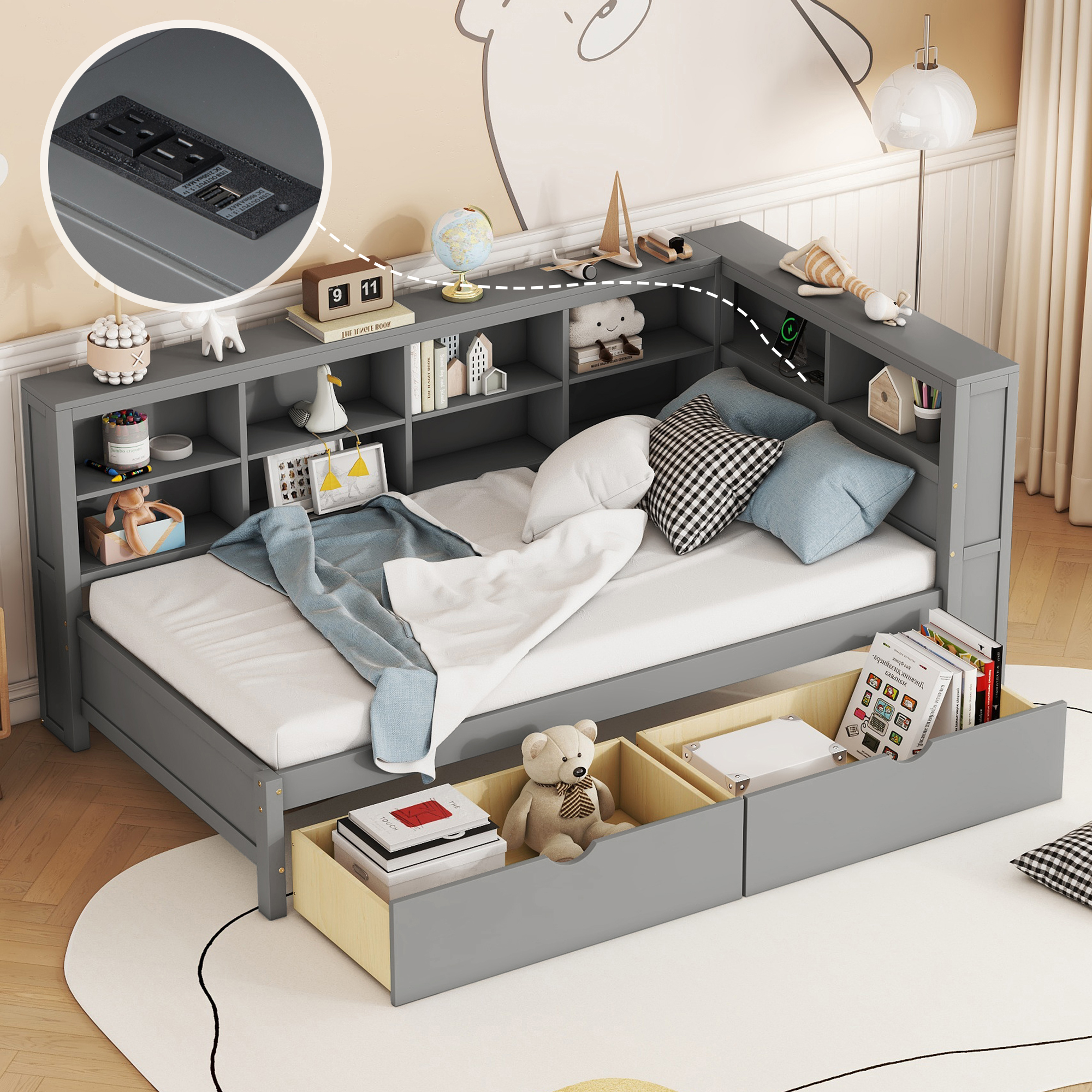 Lit double tiroirs USB gris