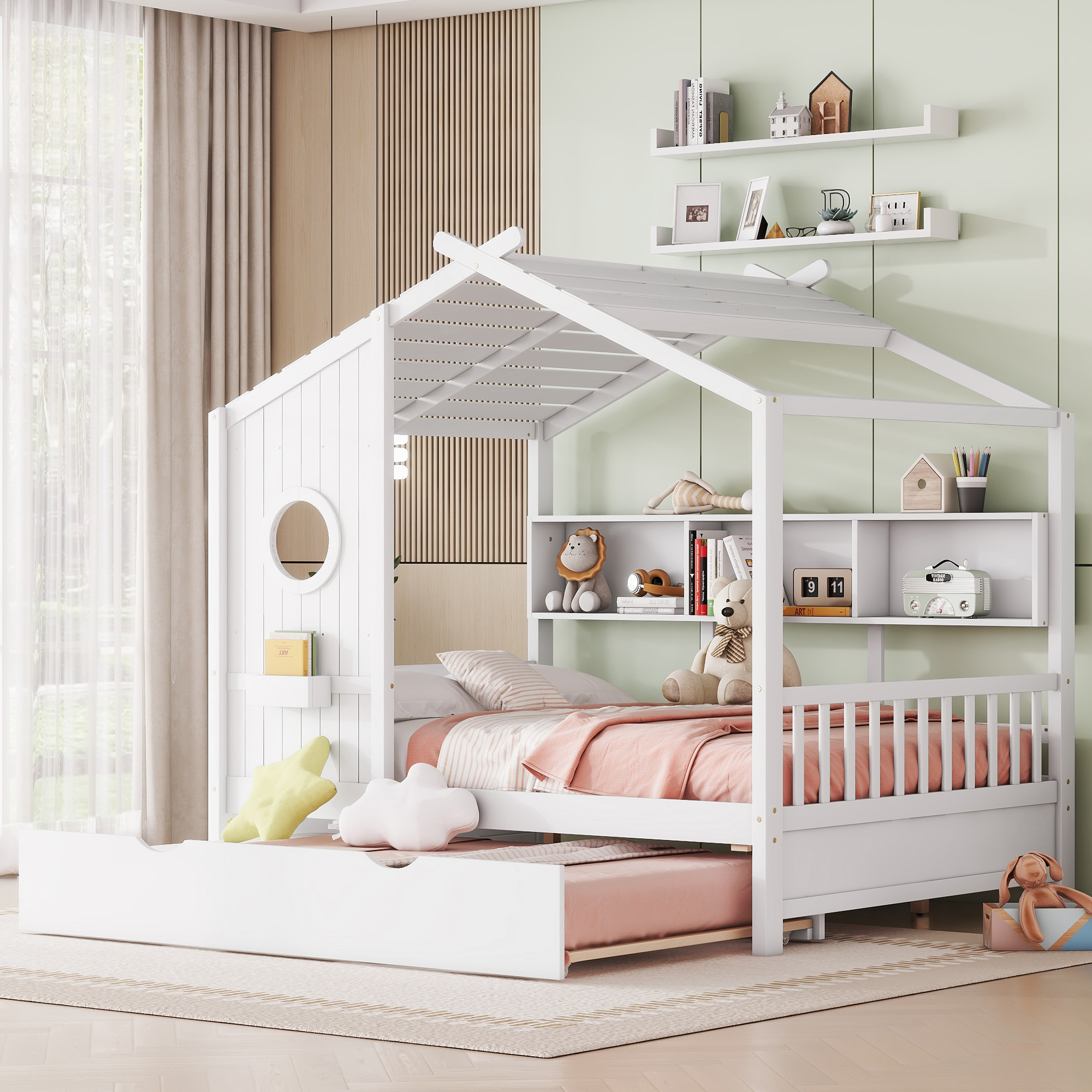 Lit maison grand format bois tiroir, blanc HL000095AAW