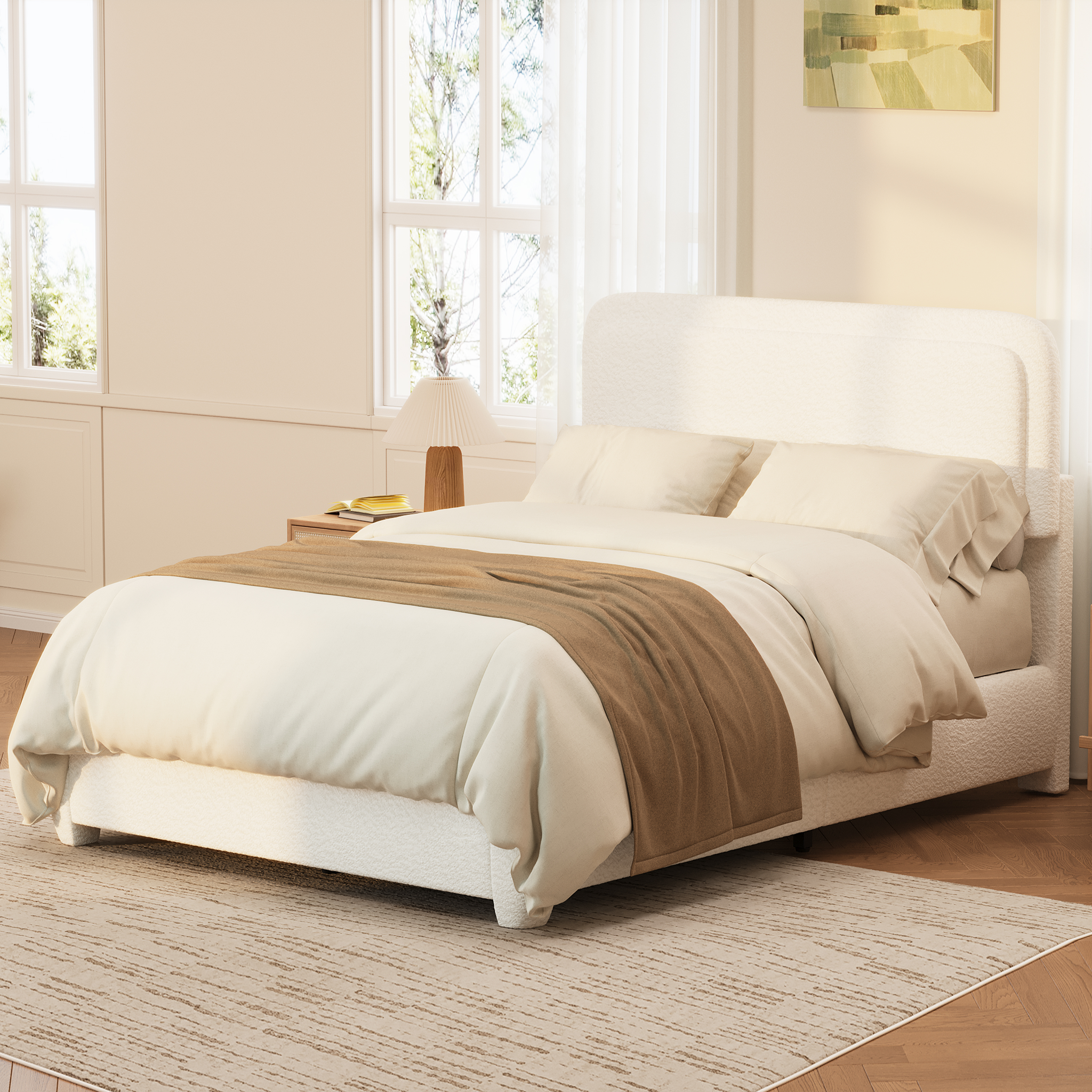 Lit reine cadre Boucle, tête de lit nuage, hauteur ajustable