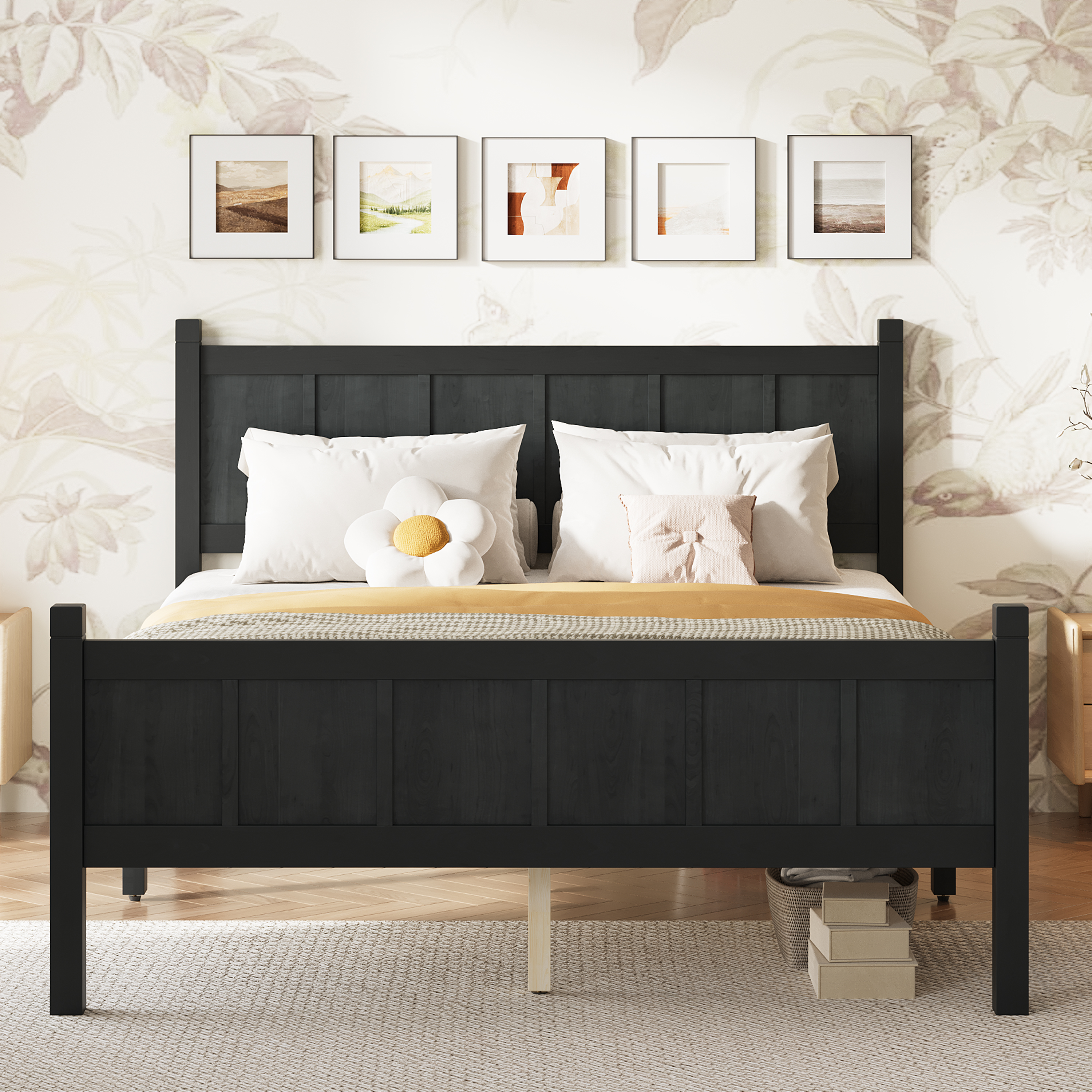 Lit plateforme complet bois noir, ferme/chambre