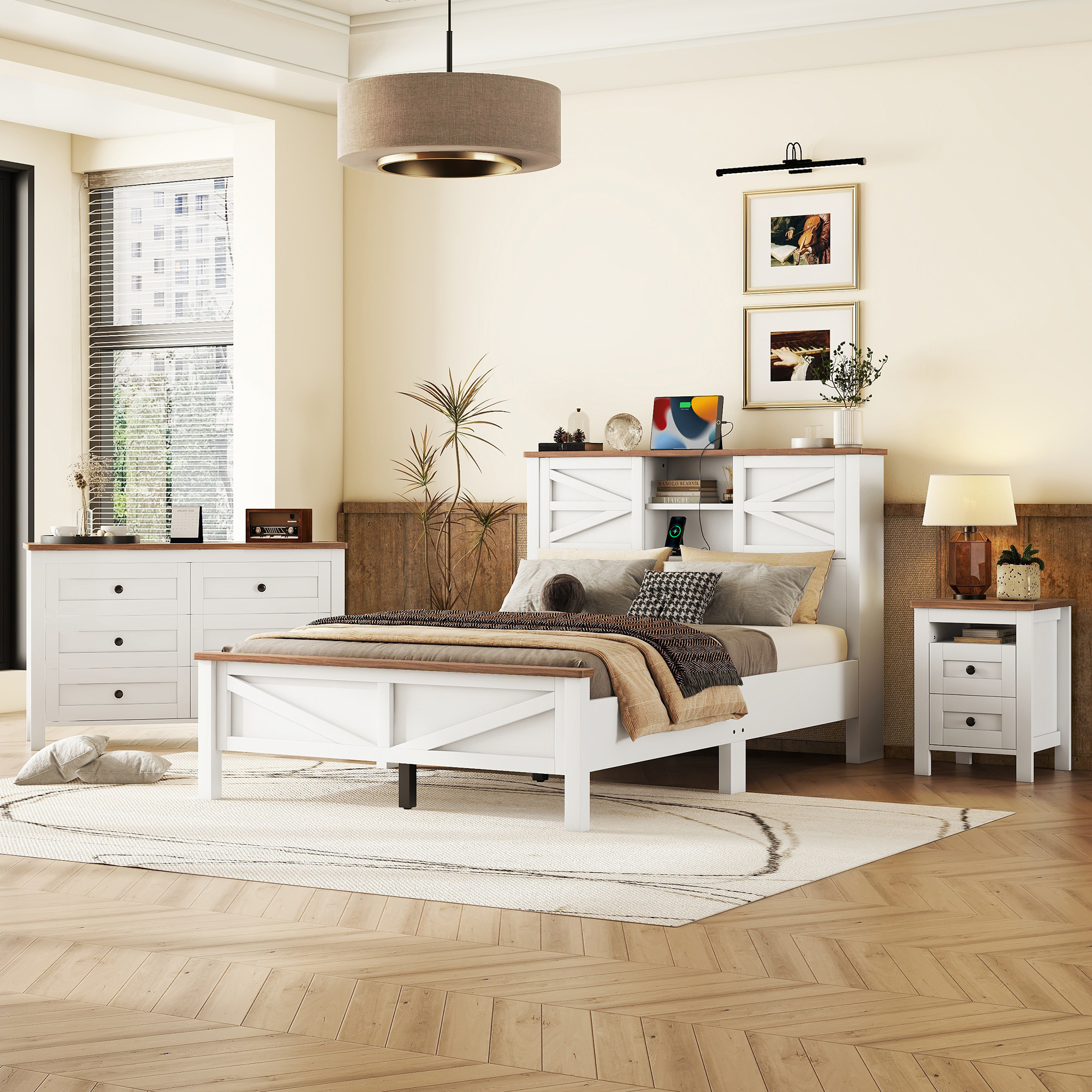 Ensemble chambre 3 pcs lit queen, commode, table nuit