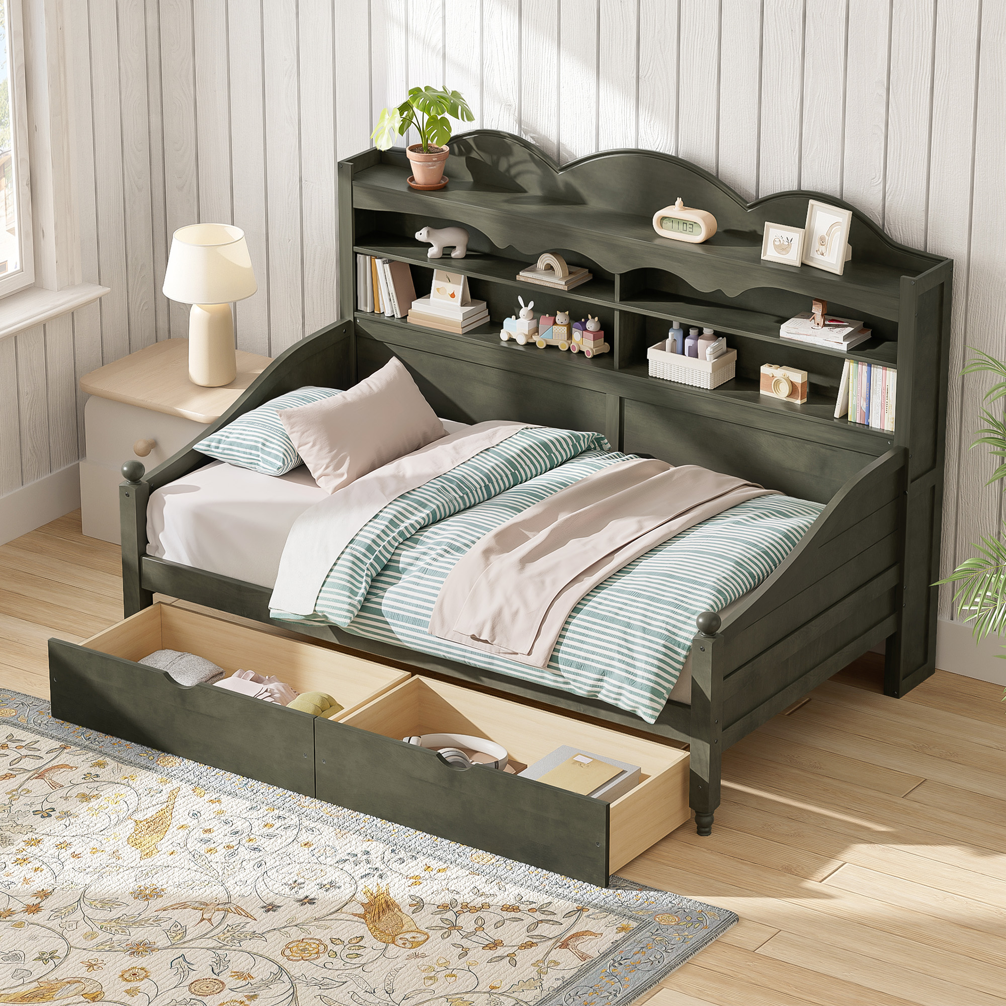 Lit de jour twin tiroirs gris antique