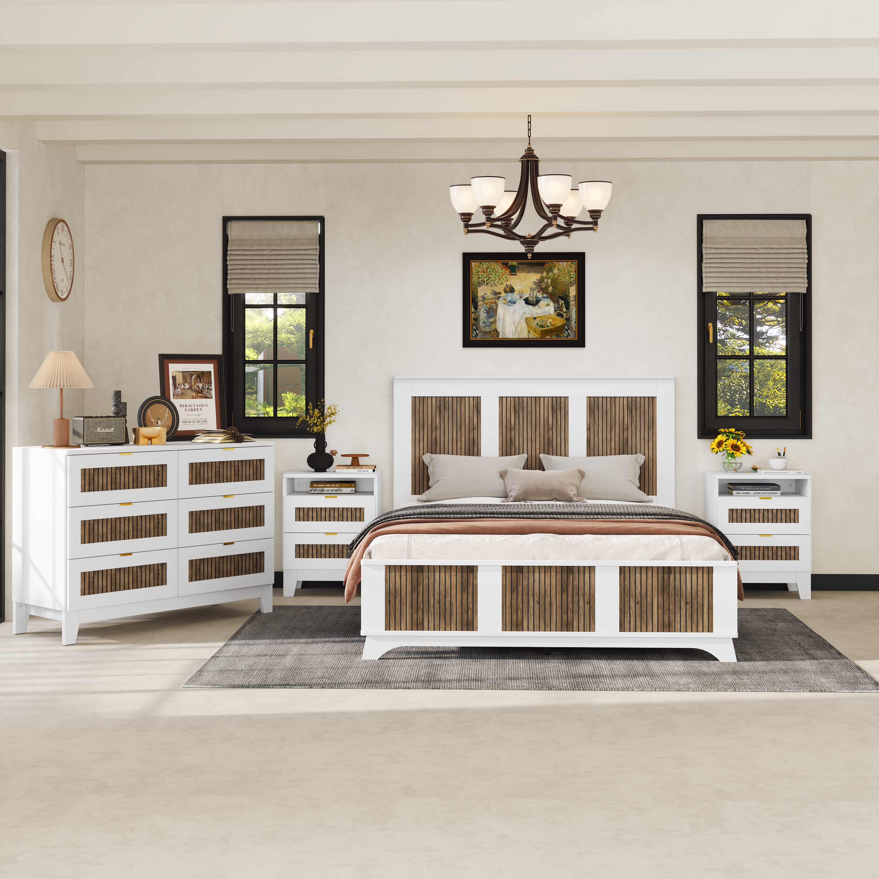 Ensemble chambre 4 pièces, lit plateforme Queen, blanc SKU HL000191AAK