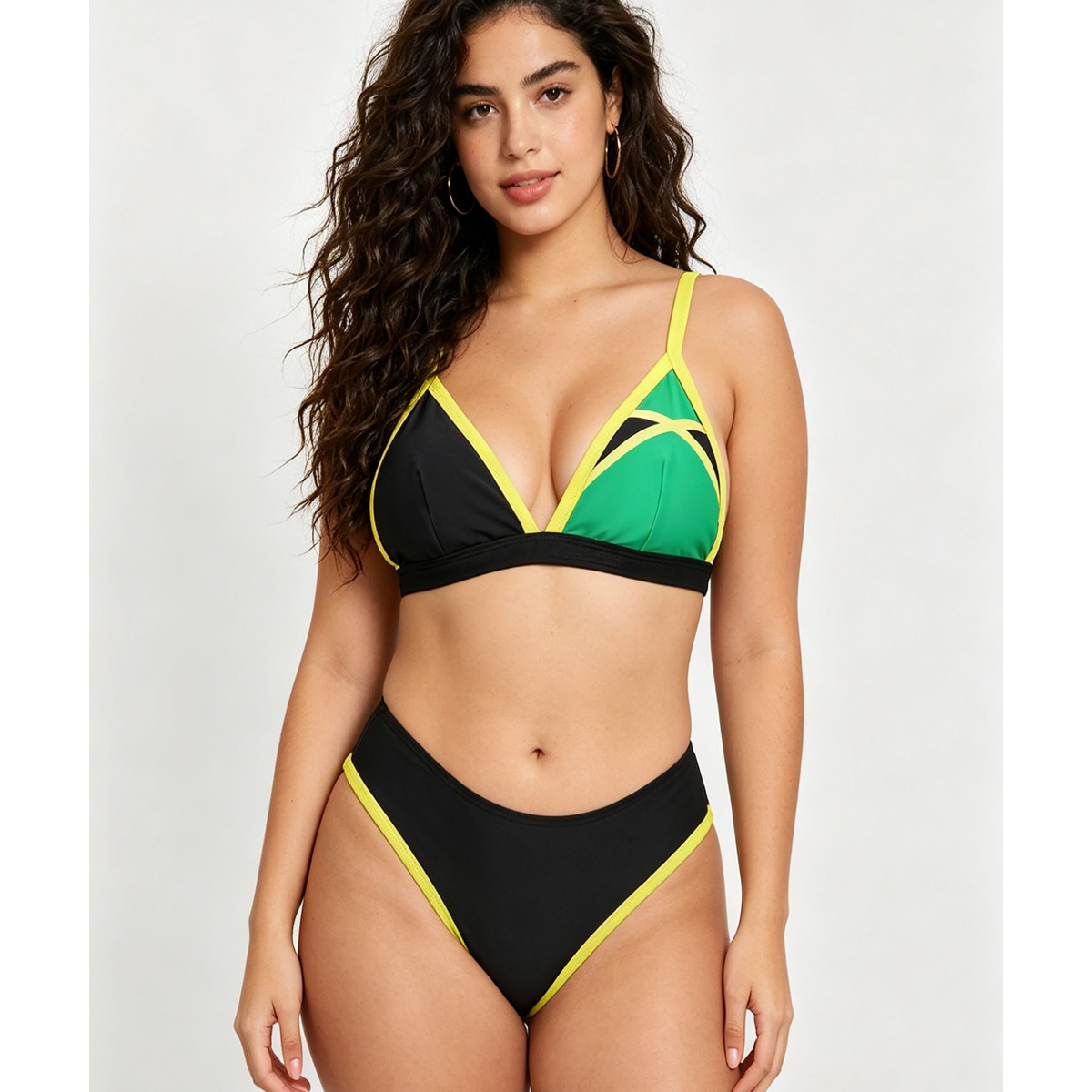 Bikini 2 pièces color block, haut croisé & bas taille haute