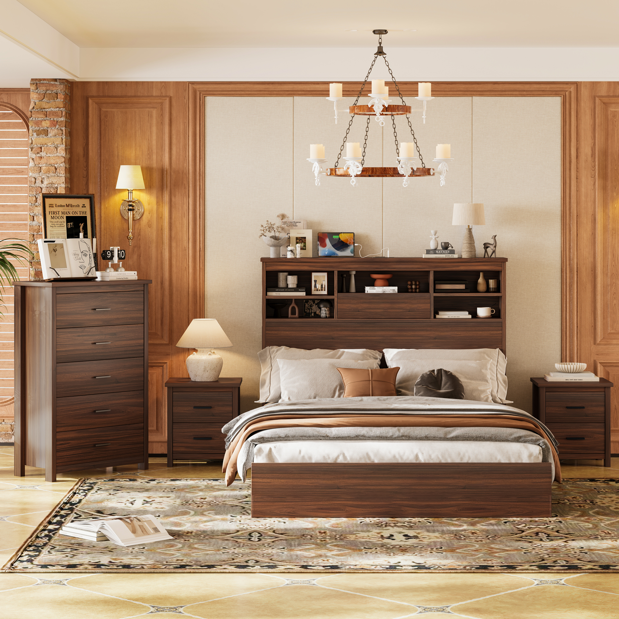 Ensemble chambre 4 pièces lit queen bois SKU HL000102AAD