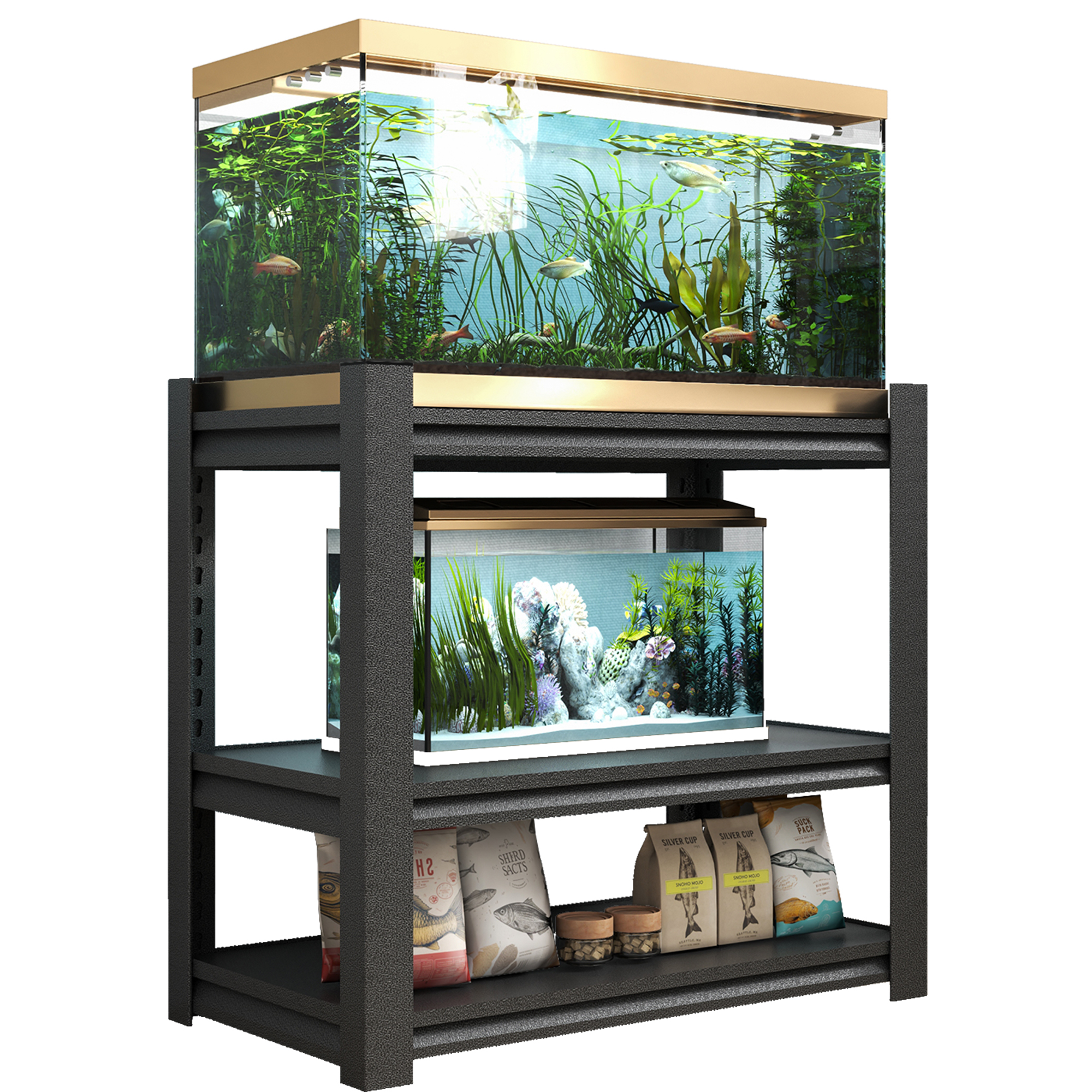 Support aquarium 20-30gal métal 3 étages ajustable