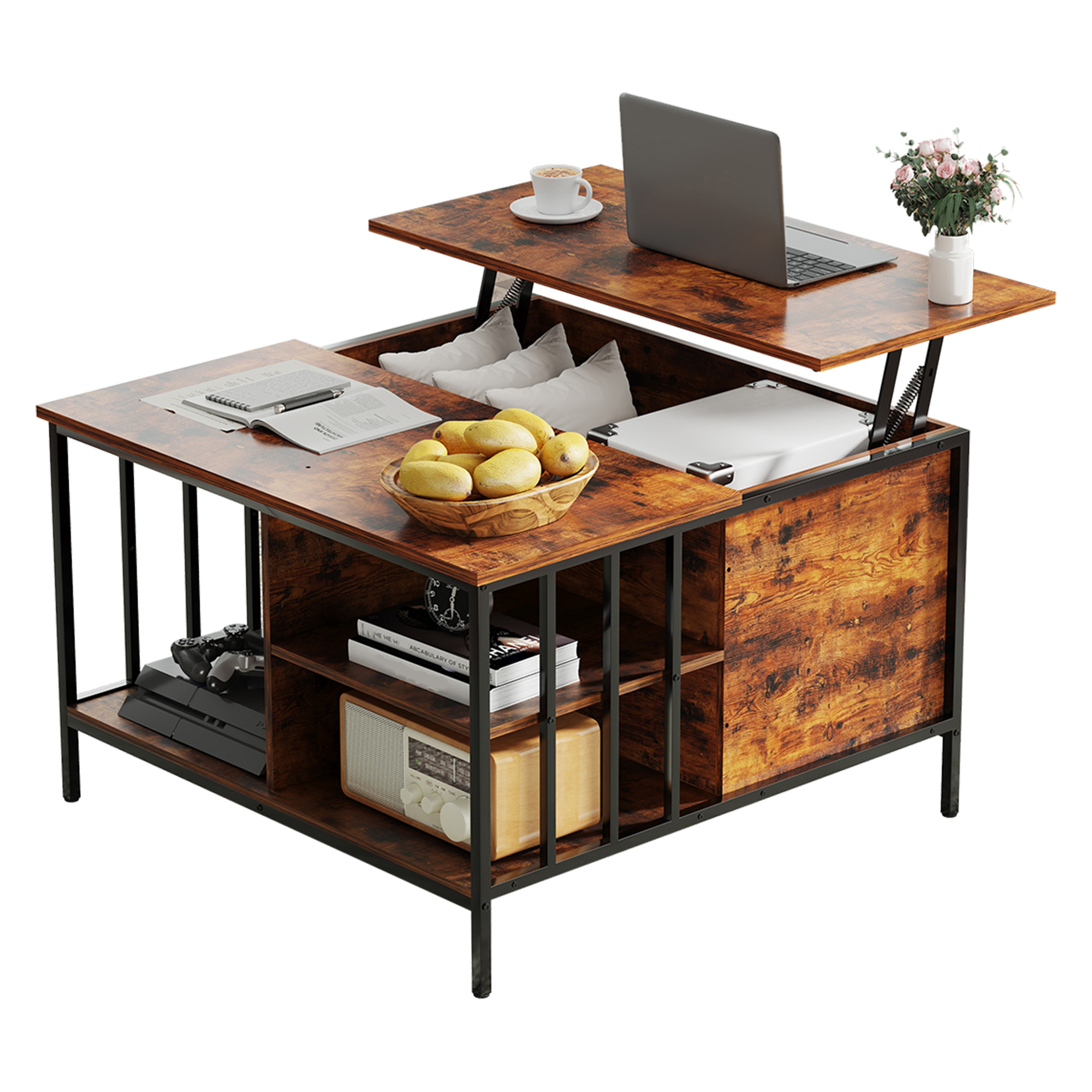 Table café fermeture relevable, rangement, 31,5po ajustable
