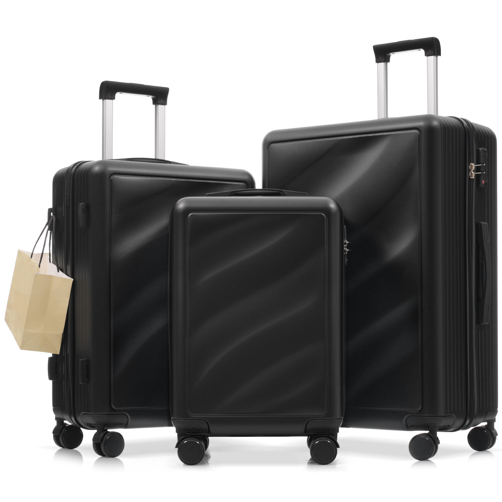 Valise 3 pièces légère ABS roues spinner serrure TSA, 20-24-28po