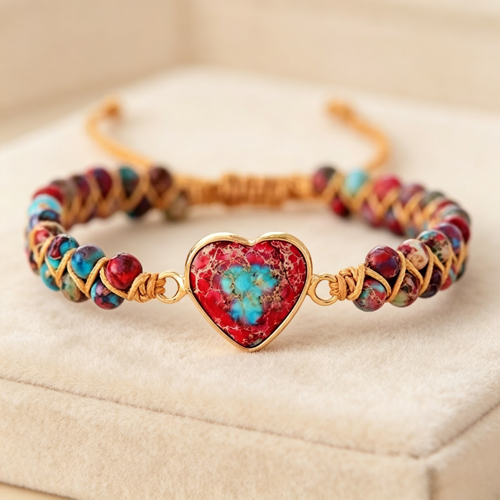 Bracelet pierre naturelle cœur impérial ajustable femme