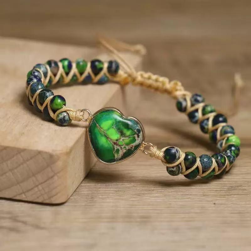 Bracelet couple pierre cœur naturel perlé amoureux