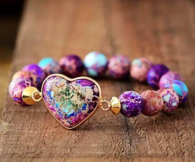 Bracelet tressé double couche en forme de cœur pierre naturelle
