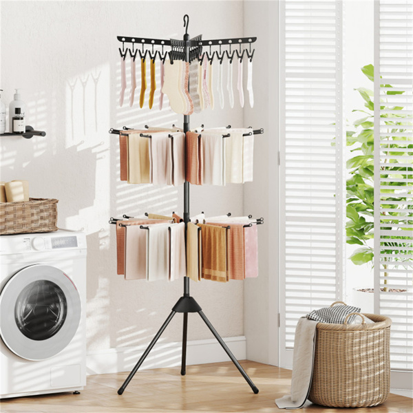 Séchoir vêtements trépied pliable 3 étages 24 clips 70 espaces