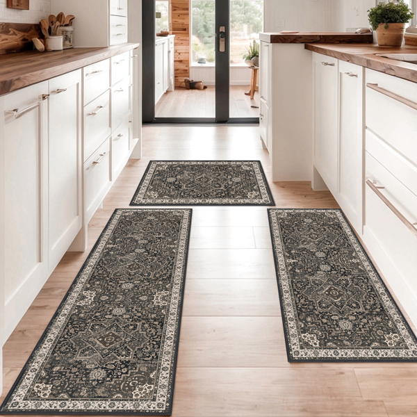 Ensemble 3 tapis cuisine lavable antidérapant bohème