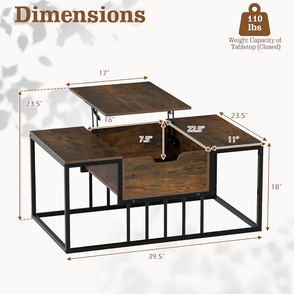 Table basse plateau relevable rangement pieds antidérapants