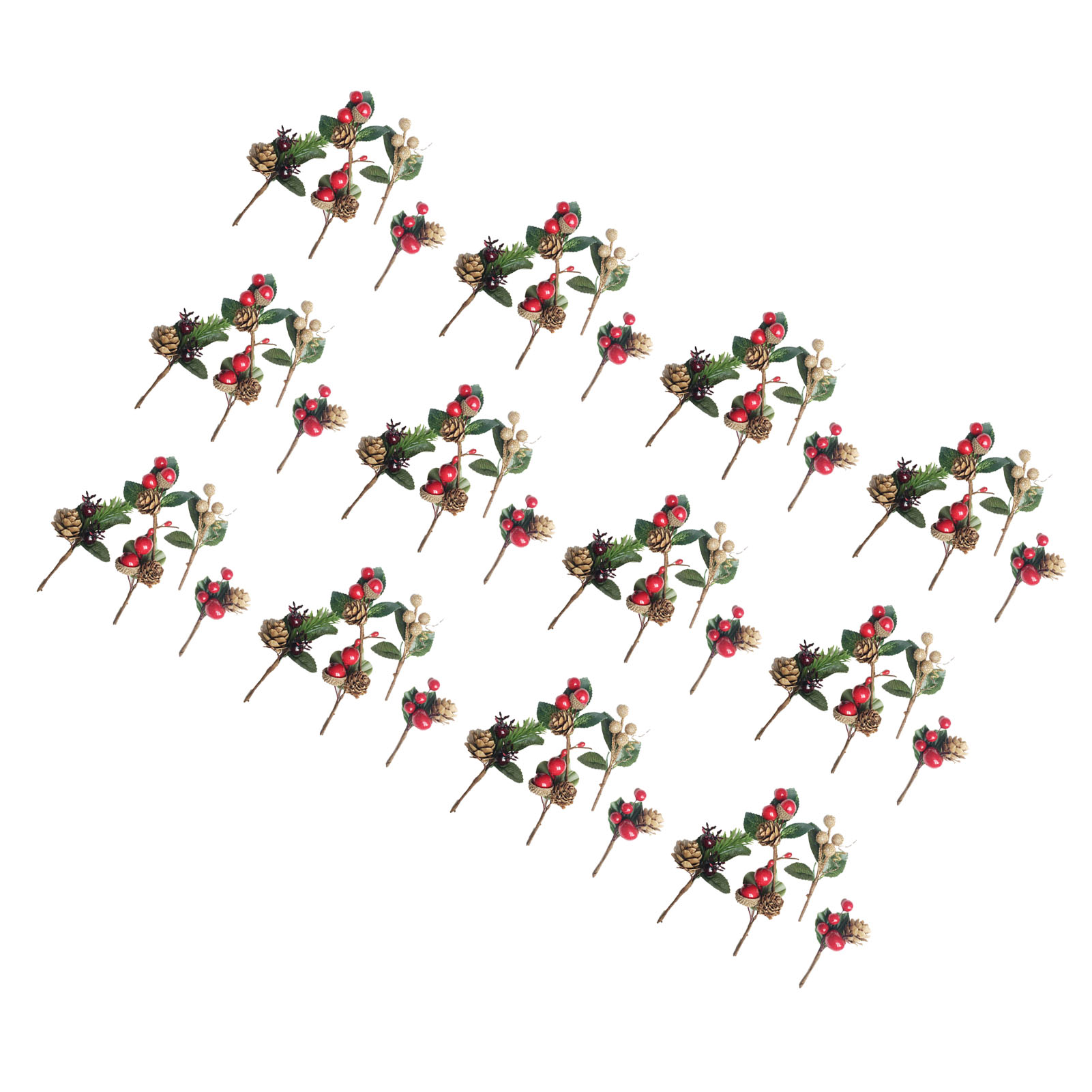 Fleurs artificielles baies rouges pommes pin 12 ensembles