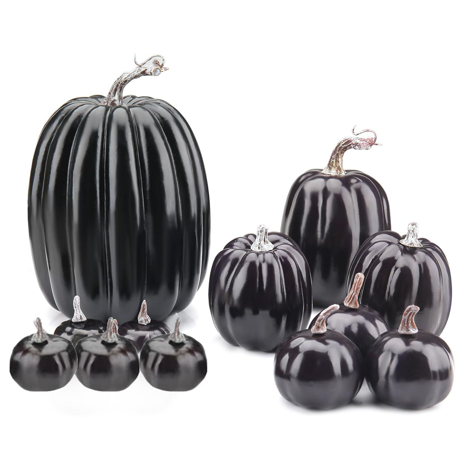 14 citrouilles décoratives mousse noire artificielles