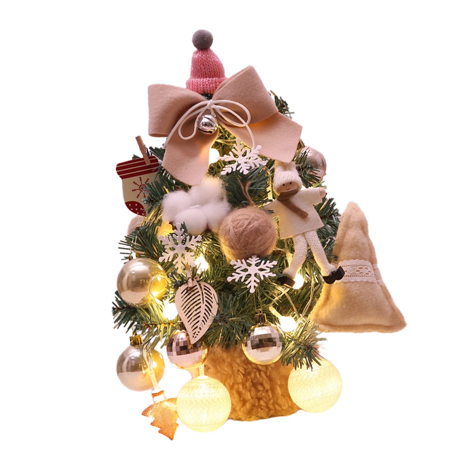 Petit sapin Noël LED ajustable PVC 35cm beige décoration