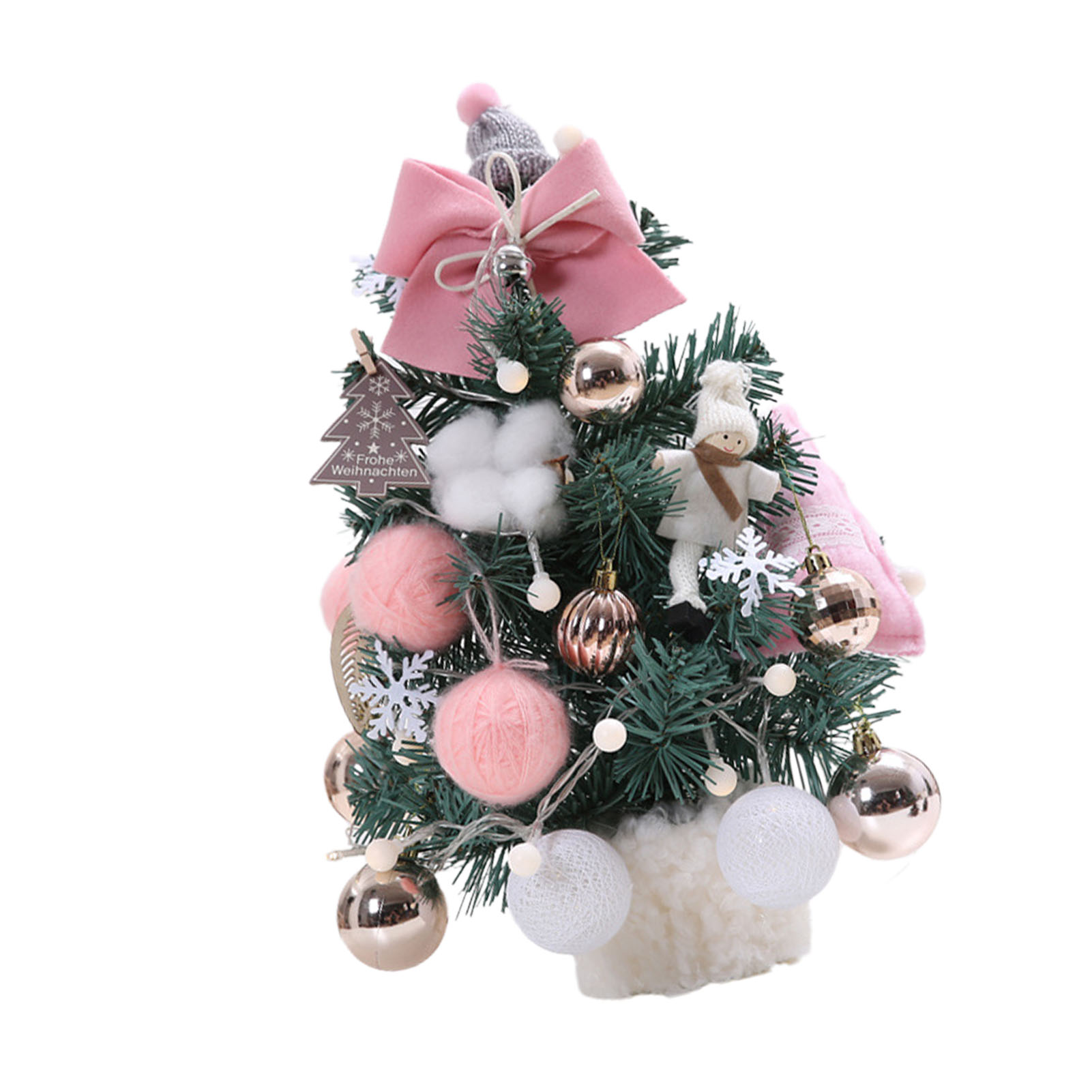 Petit sapin Noël 35cm, lumières ajustables, rose poudré