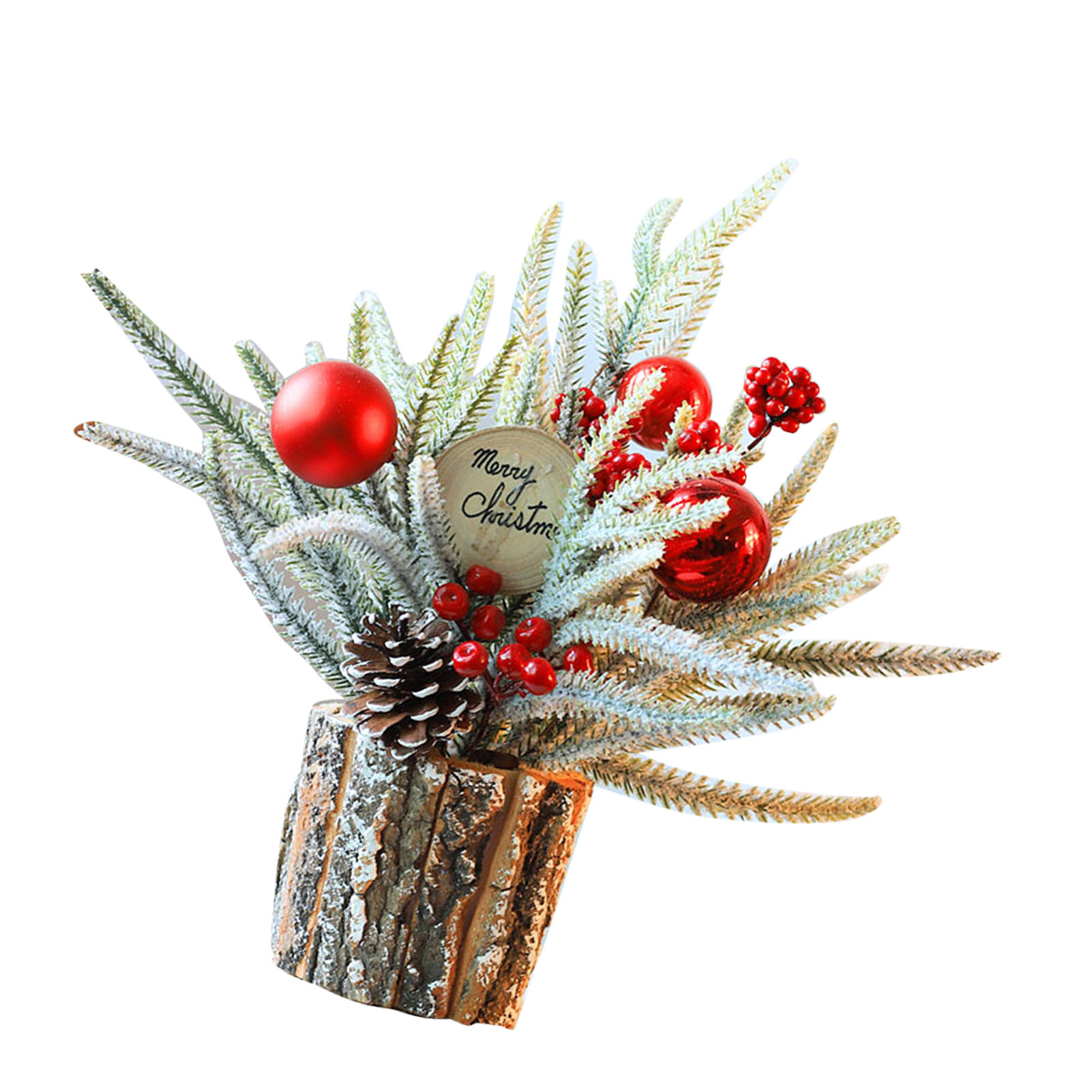 Sapin Noël 35cm baril bois décoratif artificiel