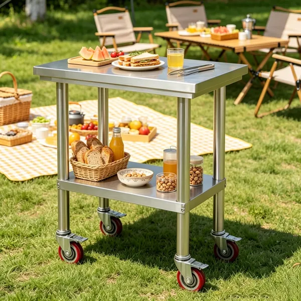 Table travail métal hauteur ajustable, tablette cuisine