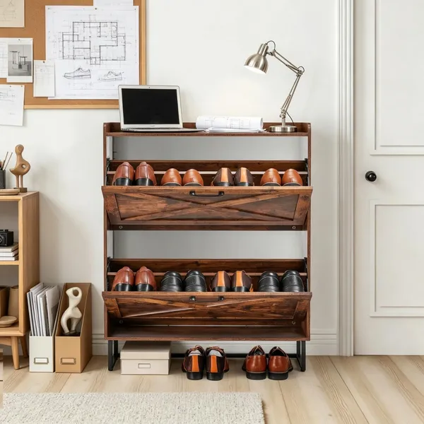 Meuble rangement chaussures style fermette tablettes ajustables