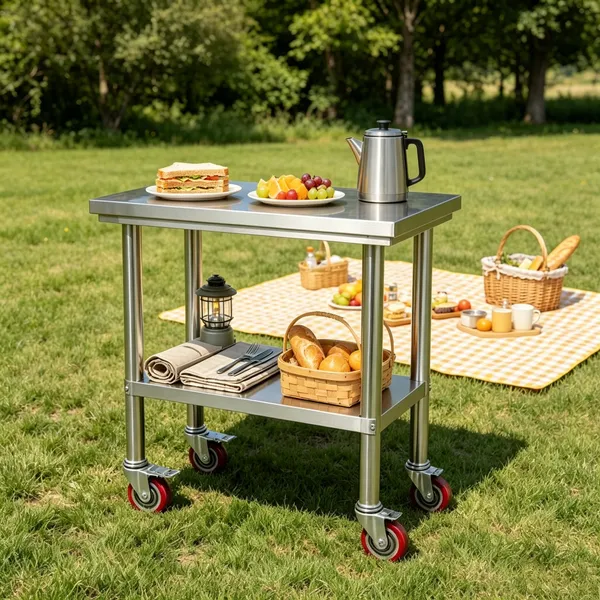 Table travail métal hauteur ajustable, tablette cuisine