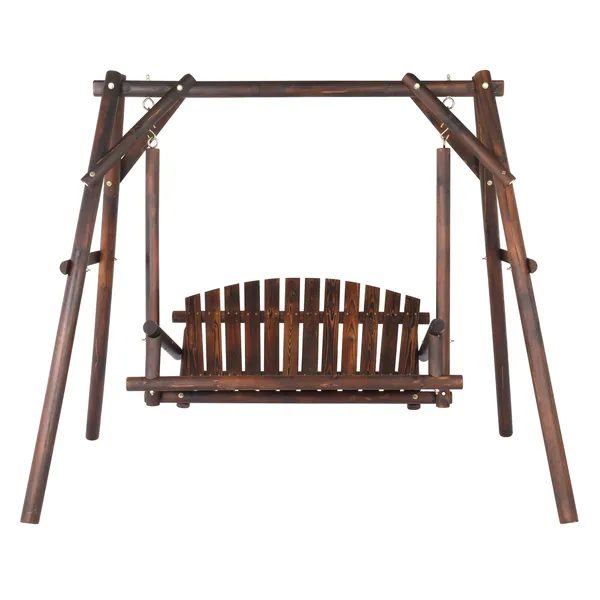 Balançoire de patio 6,5 pi en bois dur, rustique, 2 personnes, carbonisée