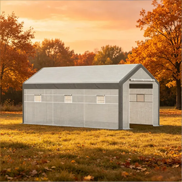 Serre 20'x10'x9' marche, porte roulante, 6 fenêtres ajustables
