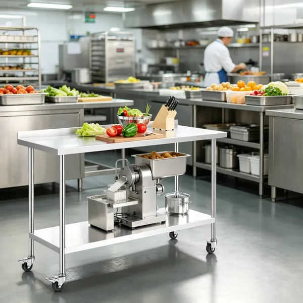 Table travail métal tablettes ajustables cuisine
