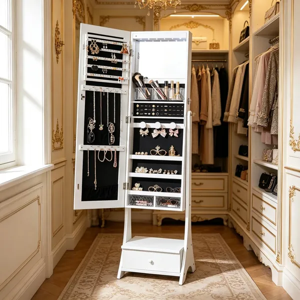 Armoire bijoux style vintage 3 tablettes pliable