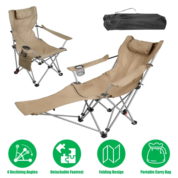 Chaise lounge camping 95-160°, acier, pliable