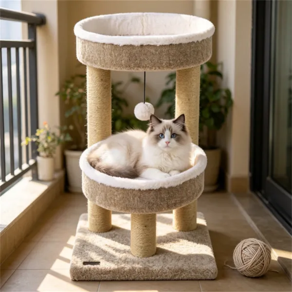 Arbre chat compact 24" 2 perchoirs corde jute jouet