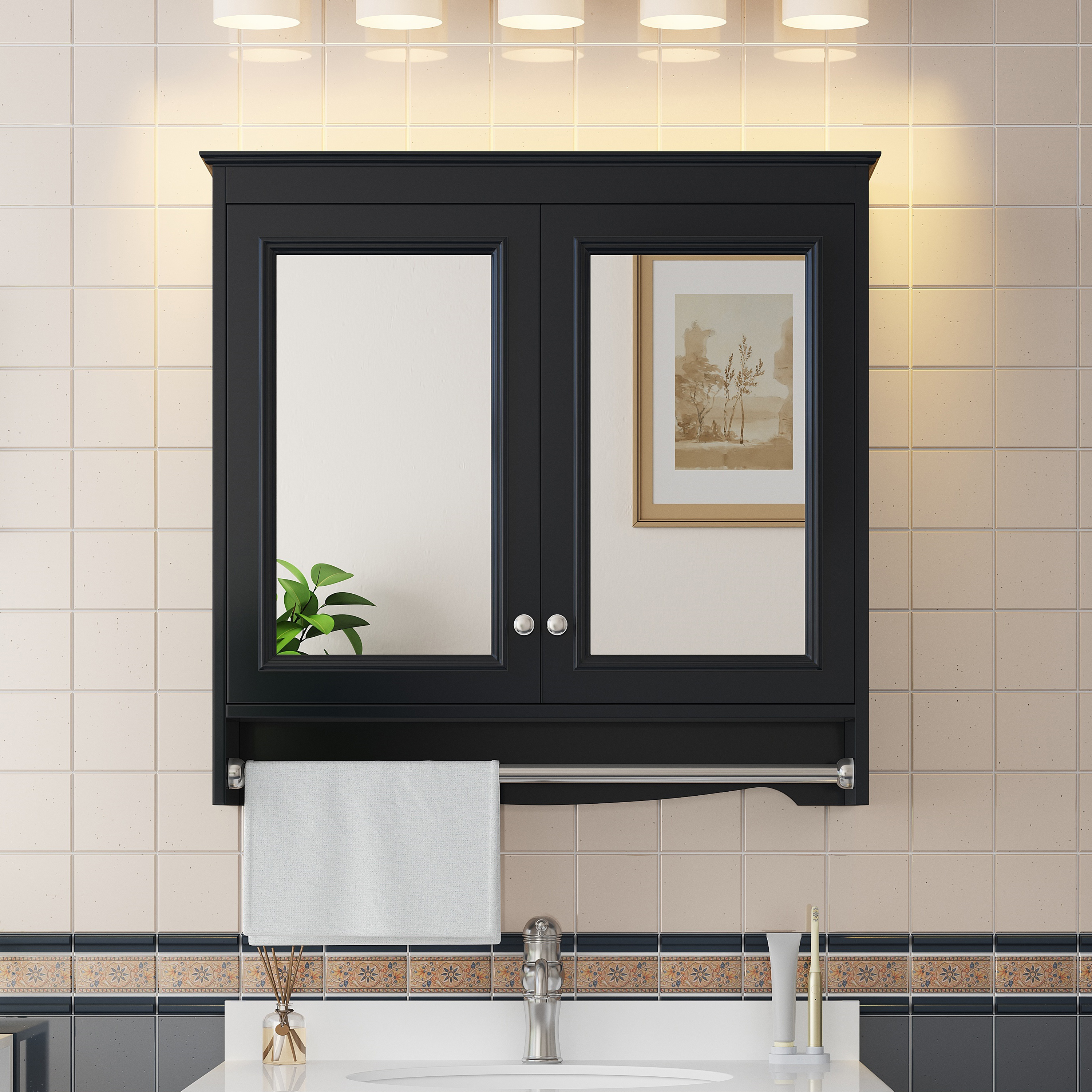 Cabinet miroir salle bain 30po, 3-en-1, portes soft-close