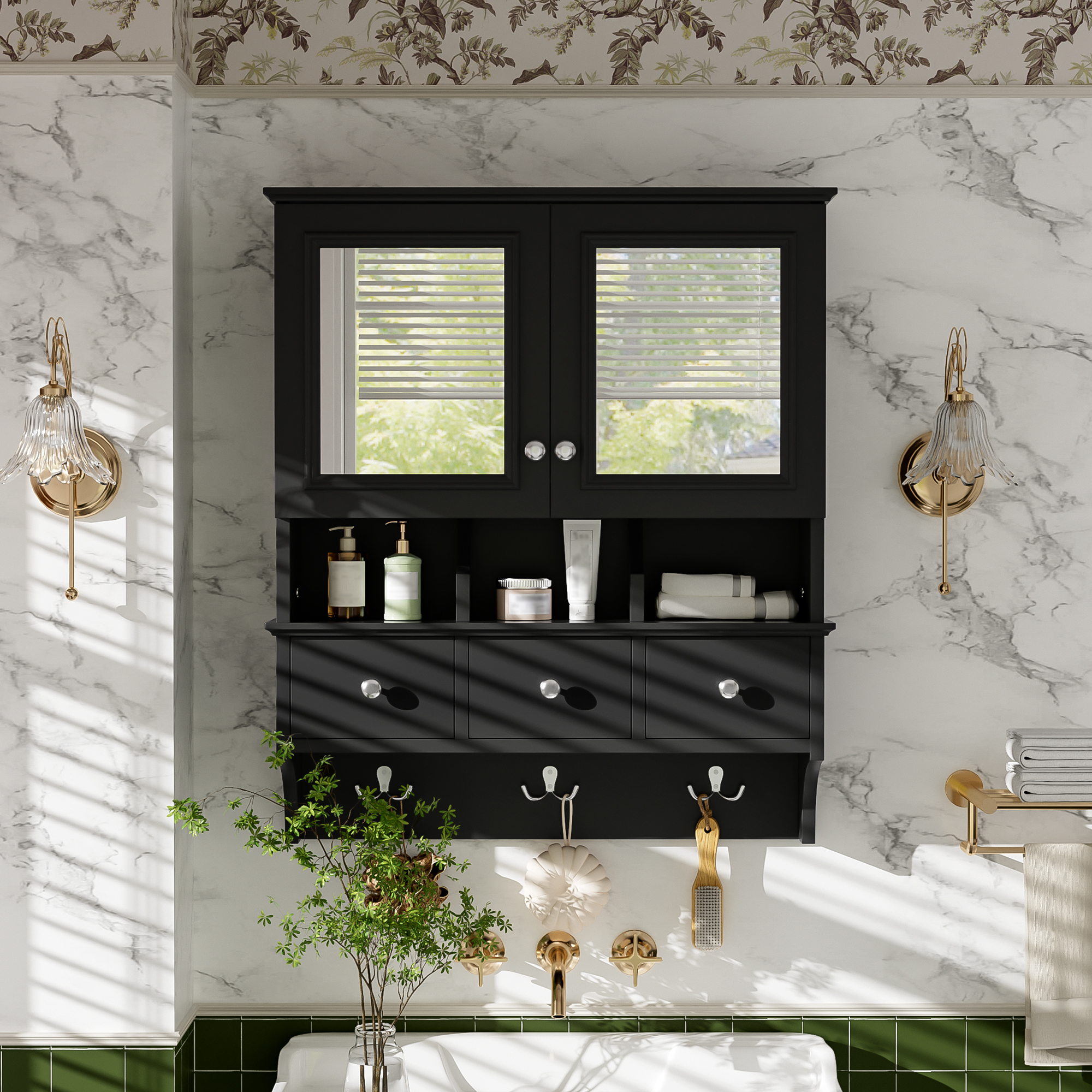 Armoire miroir 4en1 24po tiroirs crochets