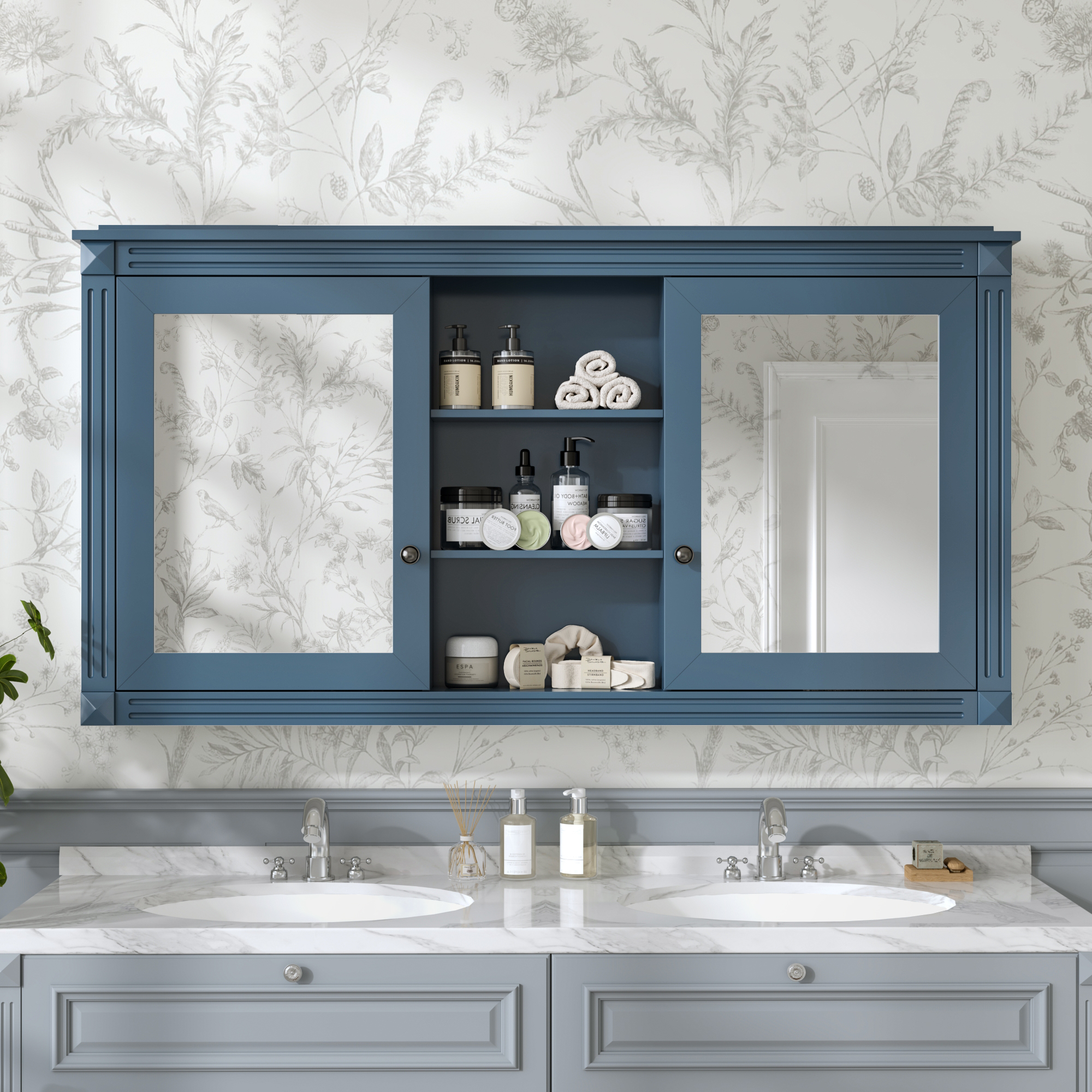 Armoire miroir 55" murale 2-en-1 salle bain