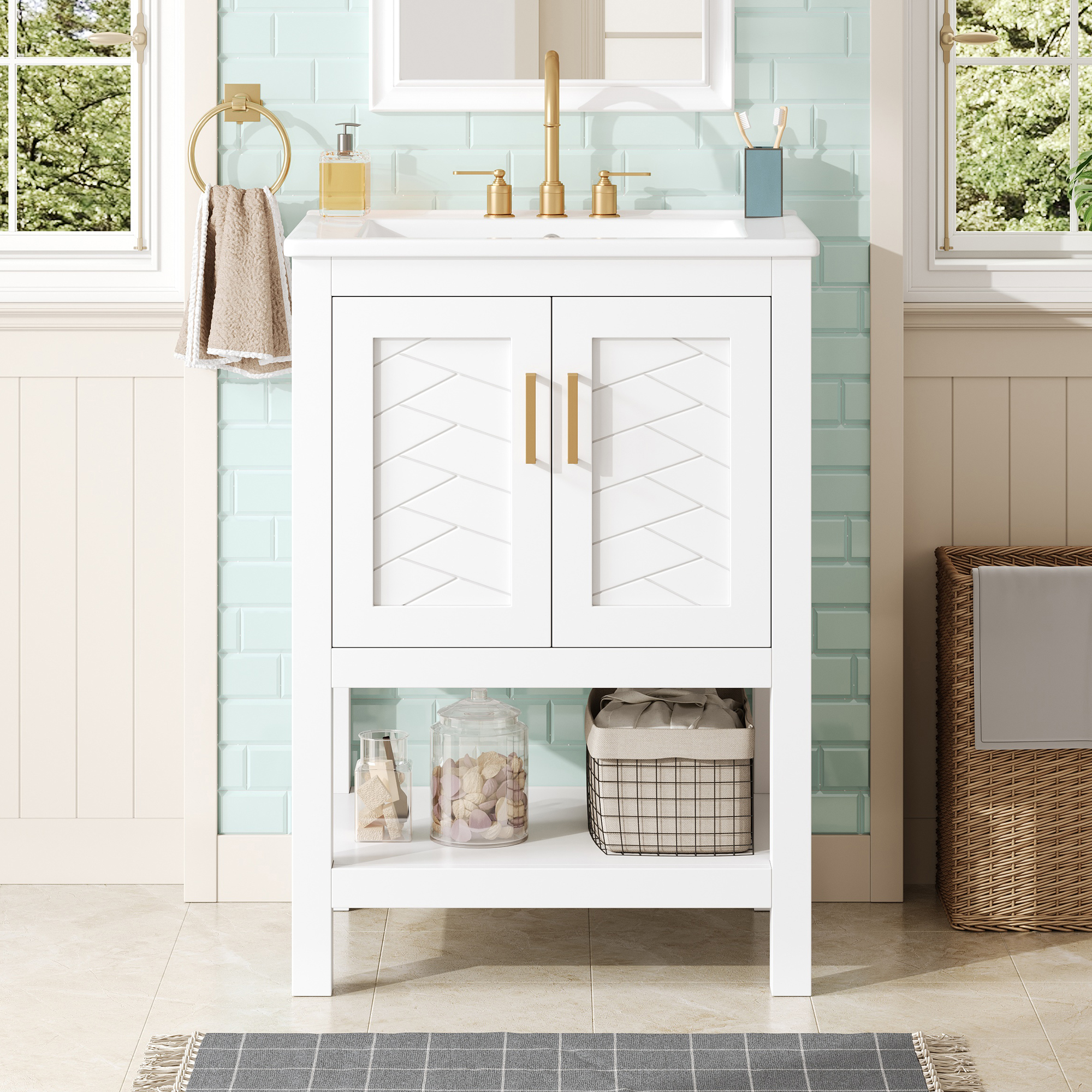 Meuble salle bain 24po design twill, fermeture douce, tablette ajust.