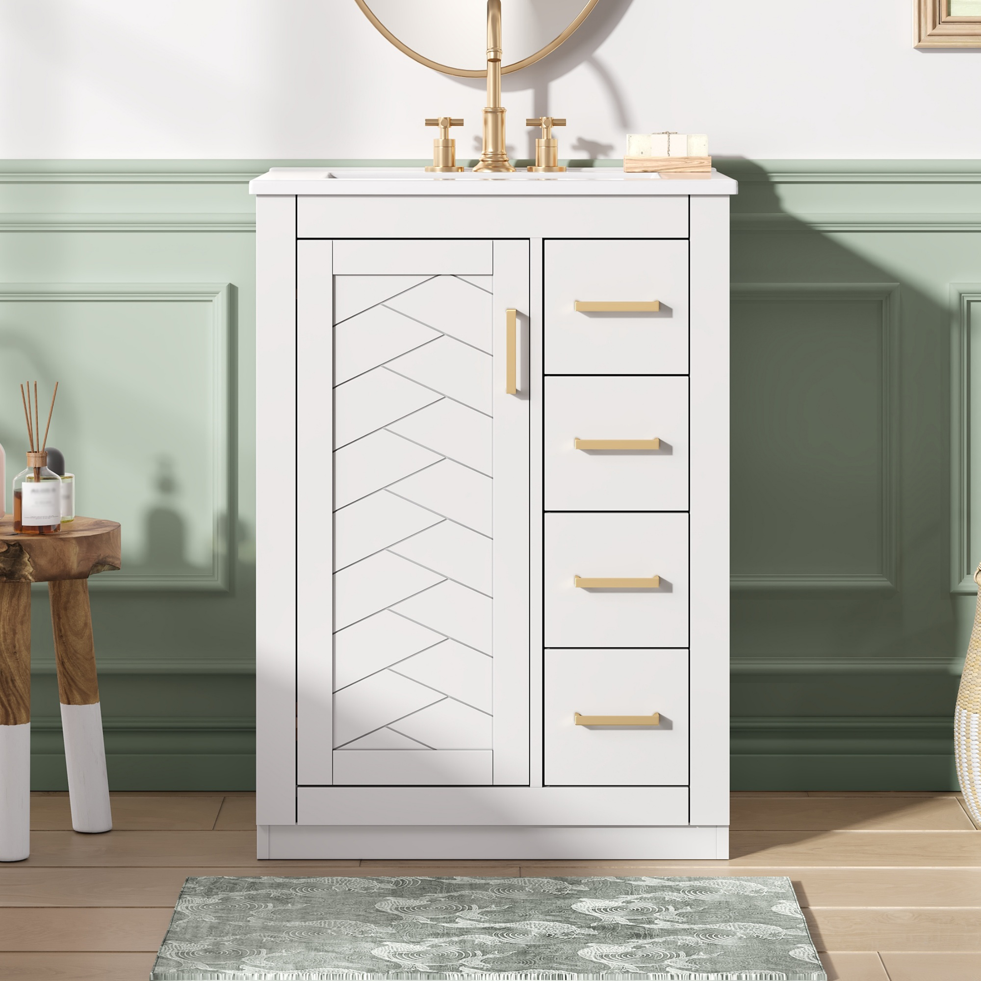 Vanité salle bain 24 po avec lavabo céramique intégré, blanc