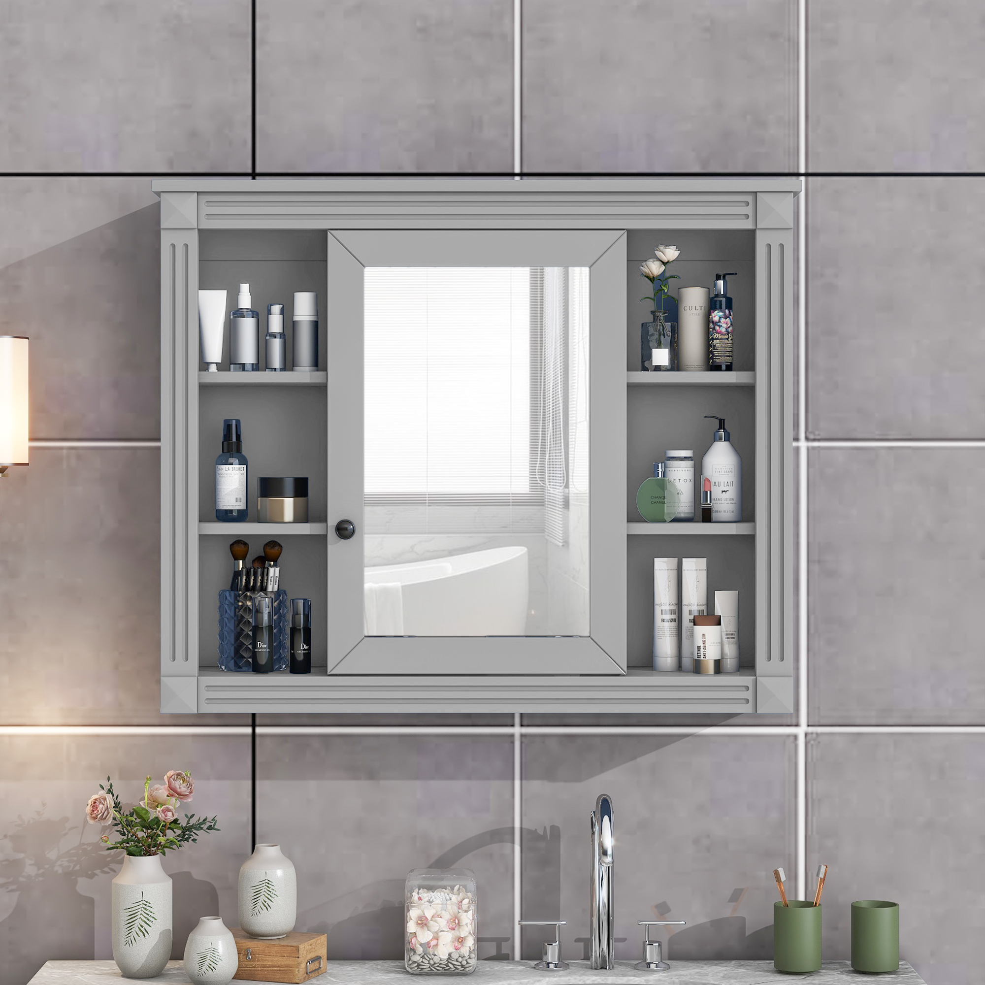 Armoire murale salle de bain 35x28" 6 étagères