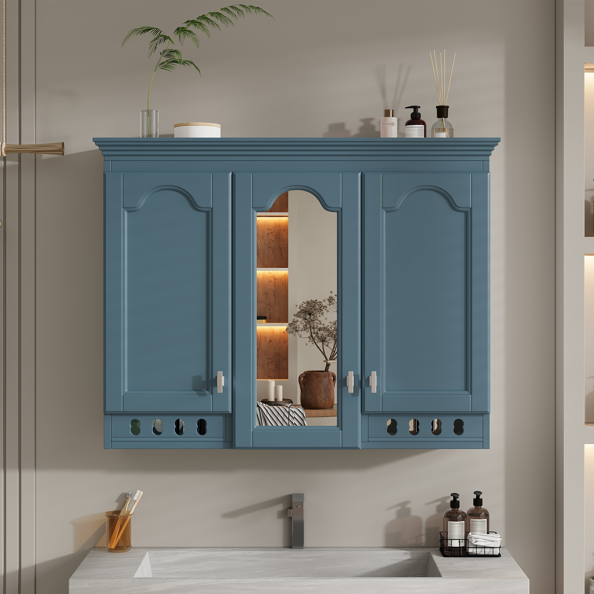 Cabinet miroir 35po mural étagères ajustables, salle de bain