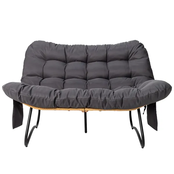 Causeuse courbe rotin 2 places 133x94x87cm poches magazine, gris