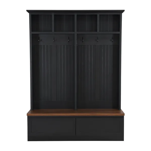 Banc vestiaire 4-en-1 bois, 2 tiroirs, noir, 55,9 po