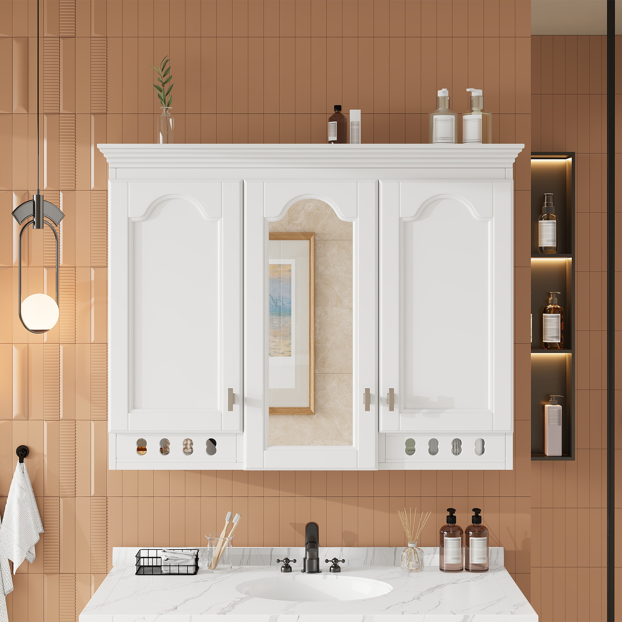 Armoire miroir murale 35po, tablettes ajustables, salle bain
