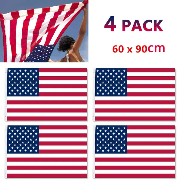 4x drapeaux USA 60x90cm nylon oeillets laiton