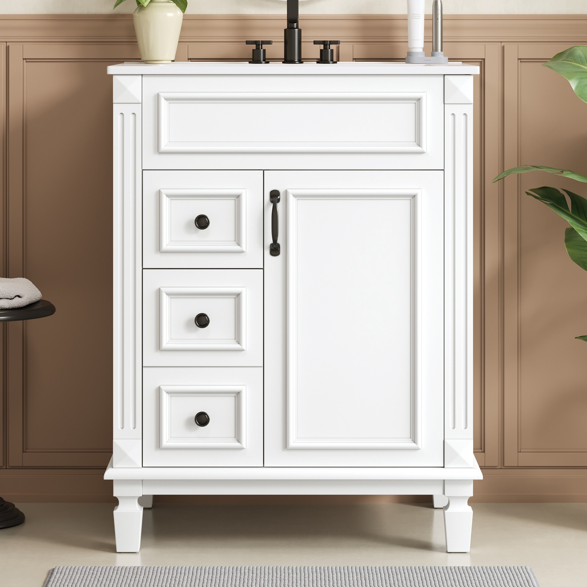 Vanité salle de bain 24 po, lavabo céramique, 2 tiroirs, tablette