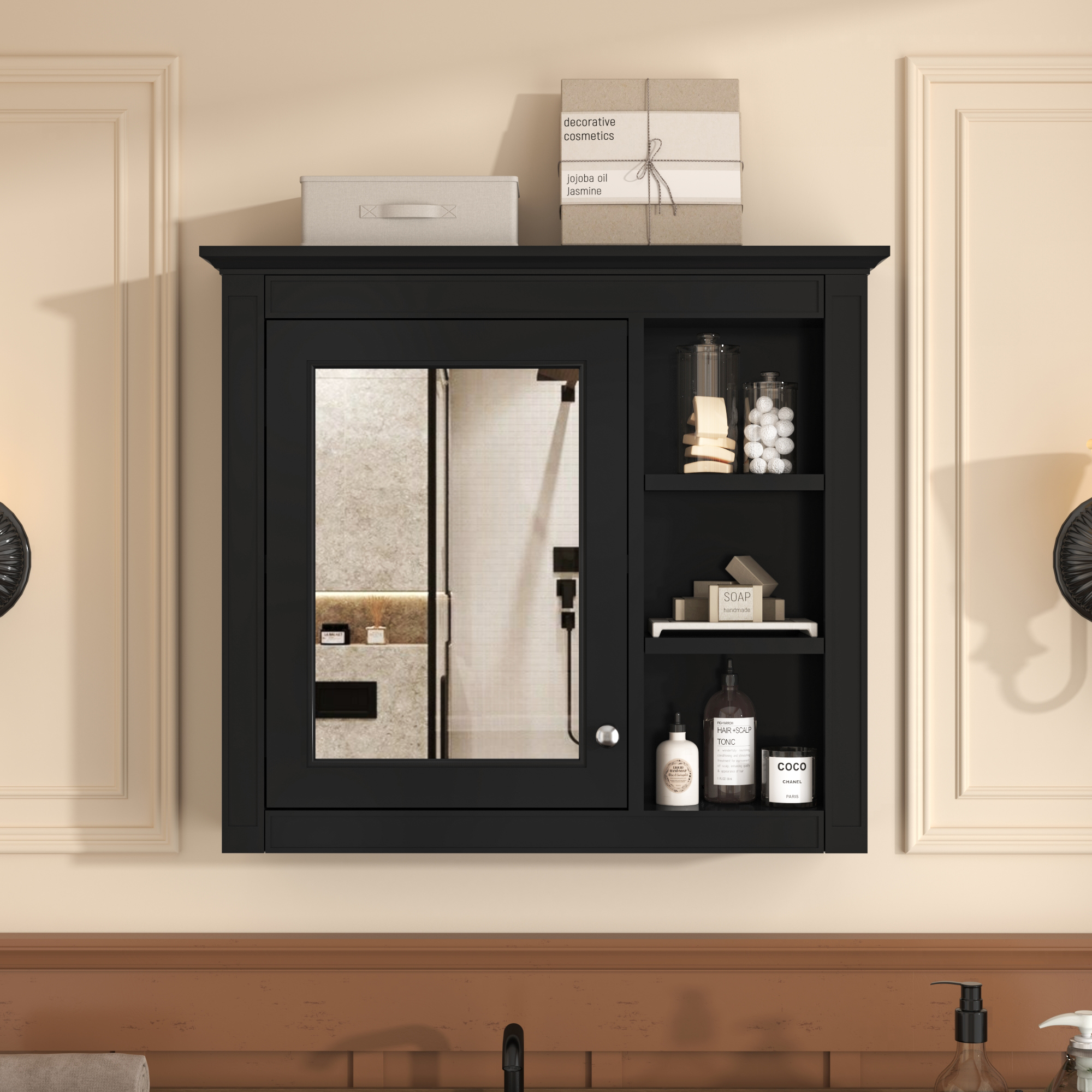 Armoire de pharmacie 30 x 28 po, murale, miroir, 3 tablettes ouvertes