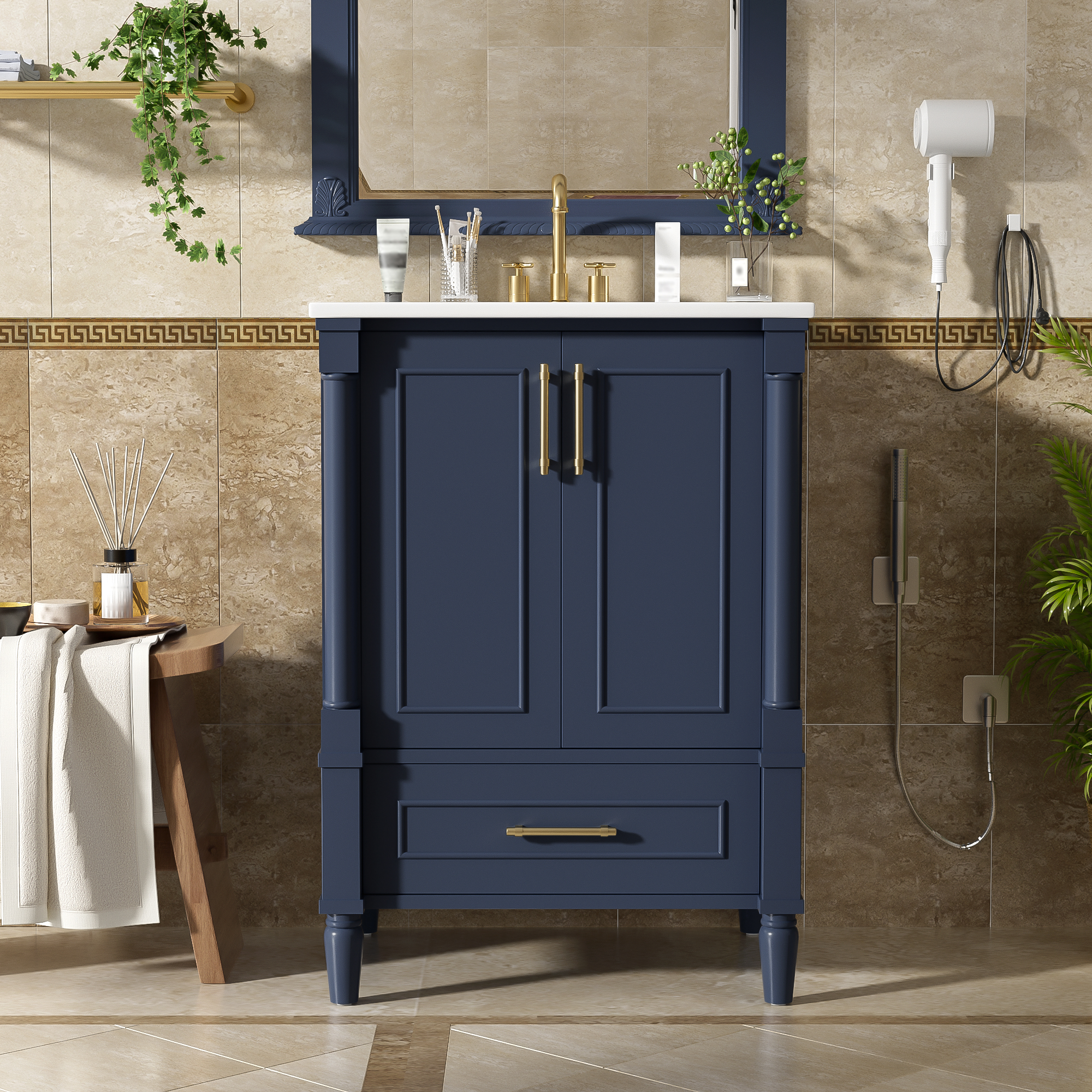 Vanité salle de bain 24po design motif orné français