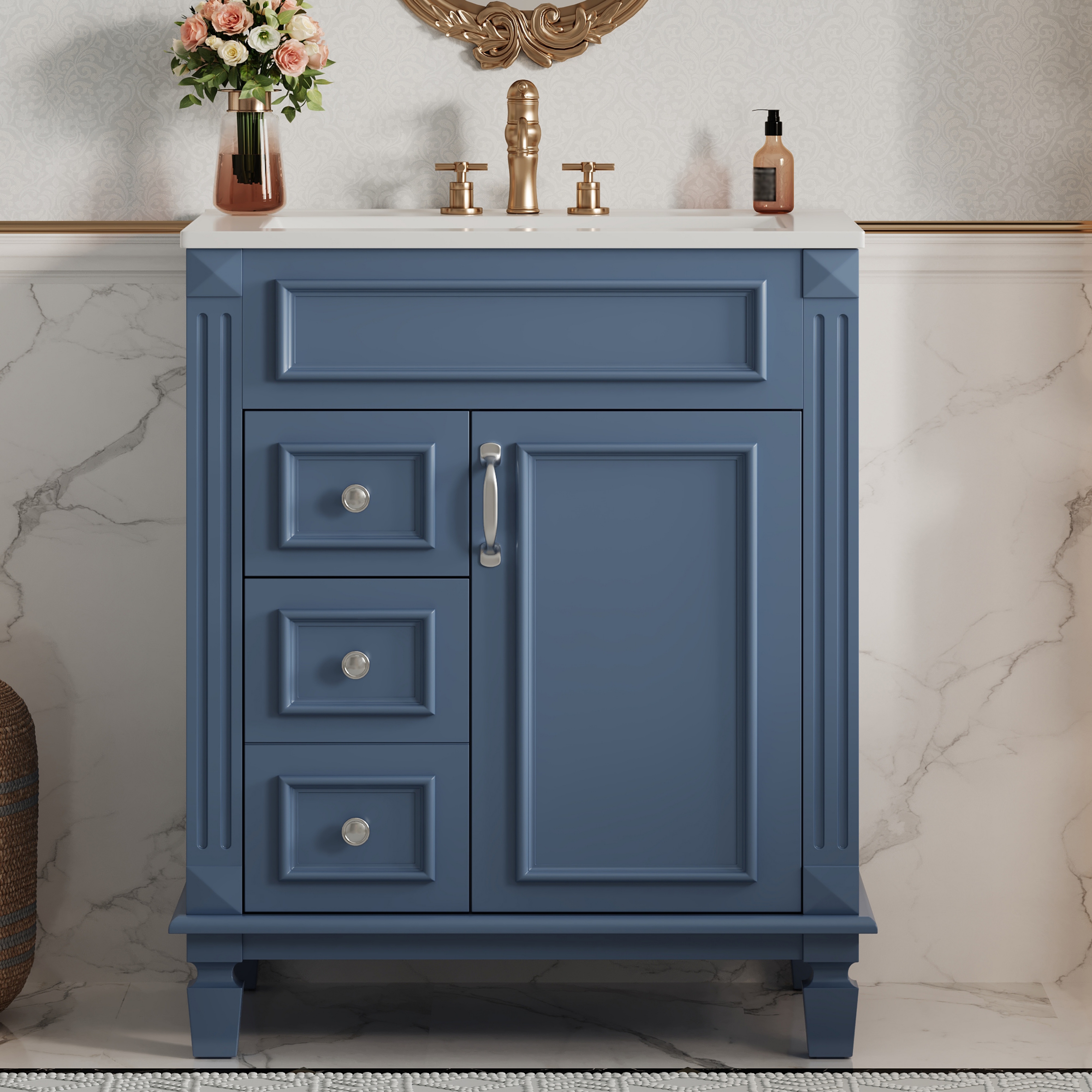 Vanité salle de bain 24 po, lavabo céramique, 2 tiroirs, tablette