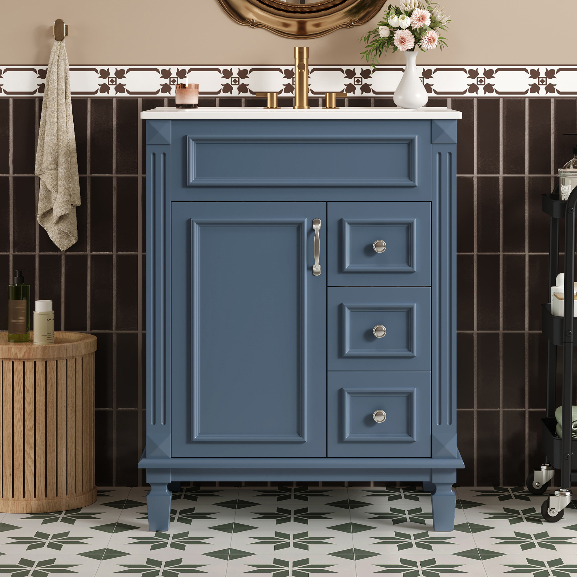 Vanité salle de bain 24", lavabo céramique, 2 tiroirs