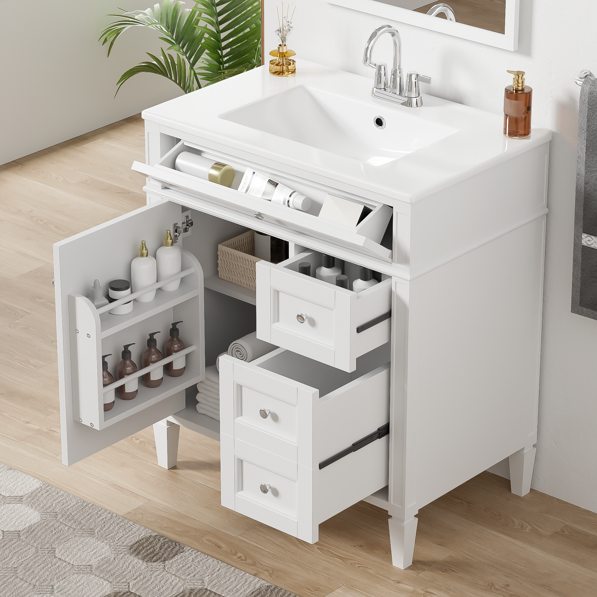 Vanité salle bain 30 po, 2 tiroirs, lavabo simple, cabinet