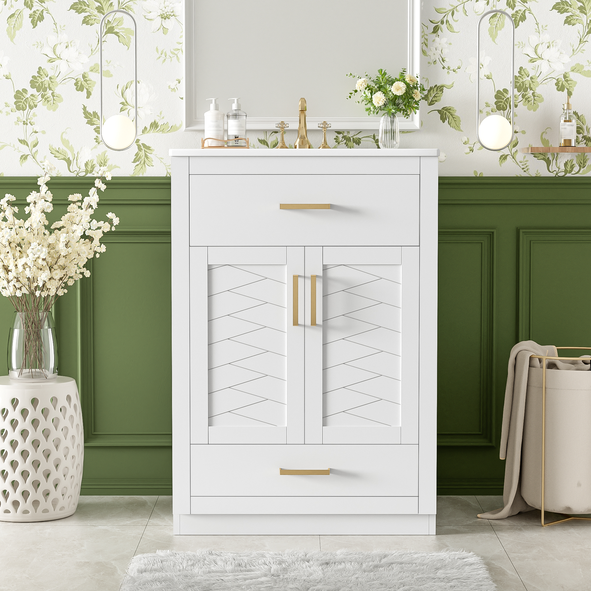 Vanité salle de bain 24'' lavabo intégré 2 portes blanc